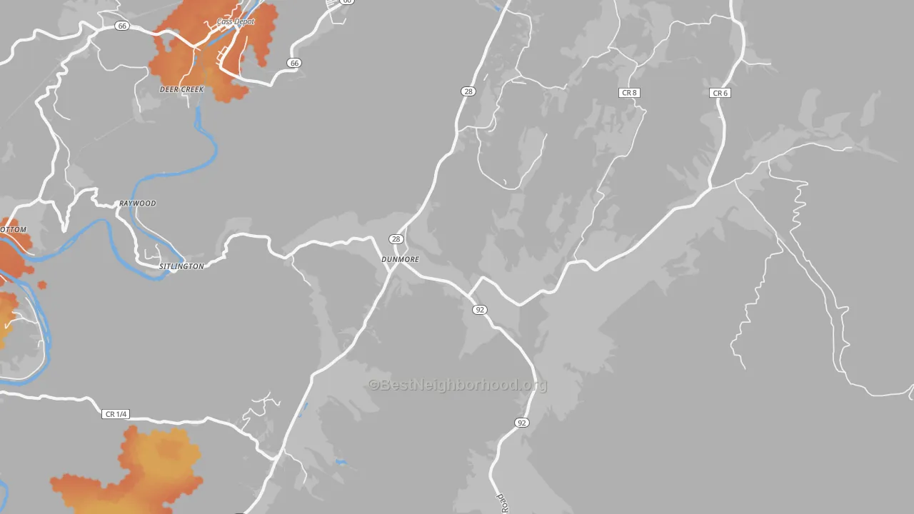 Bike Grade map of Dunmore, WV