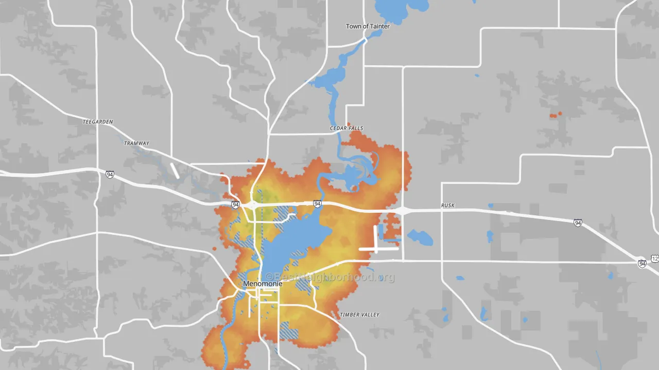 Bike Grade map of Dunn County, WI
