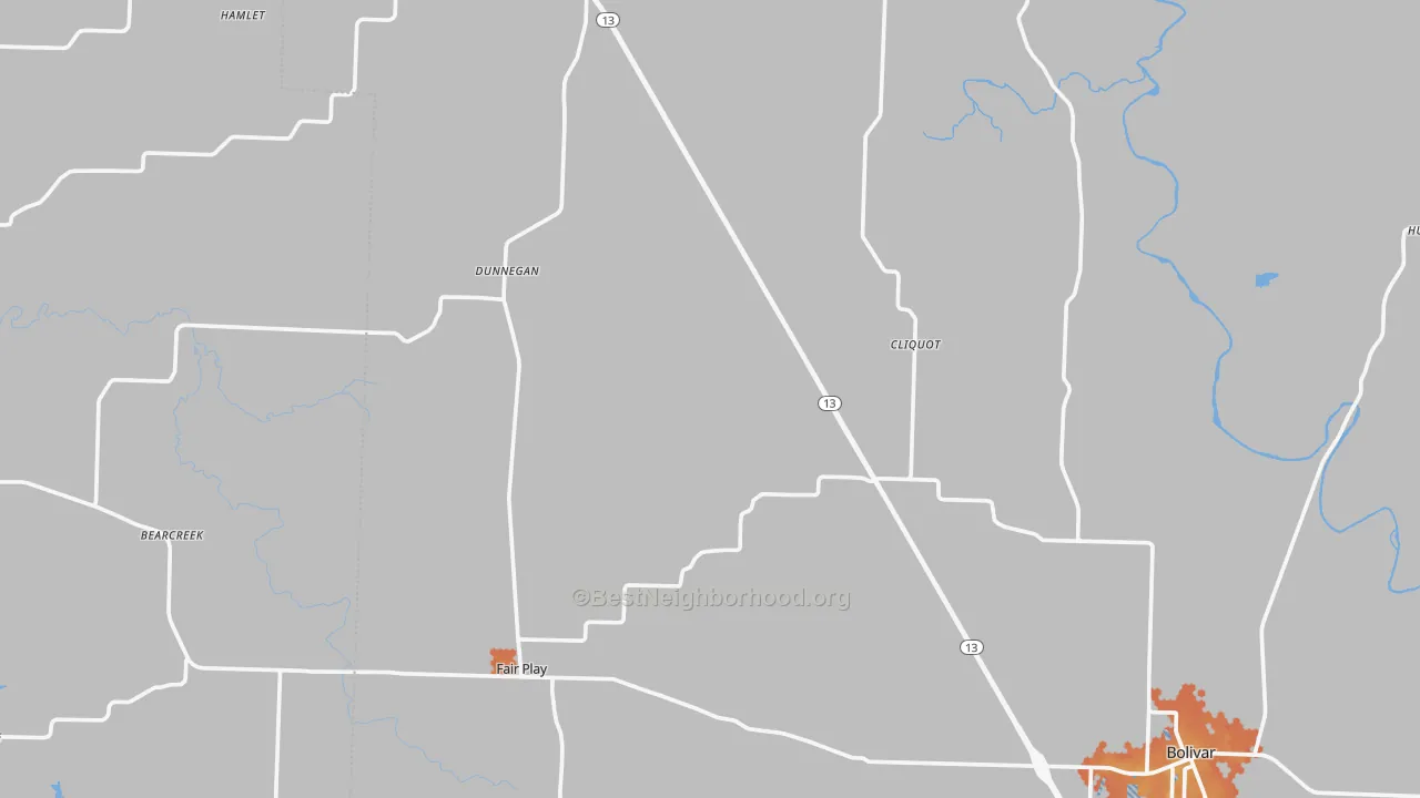 Bike Grade map of Dunnegan, MO
