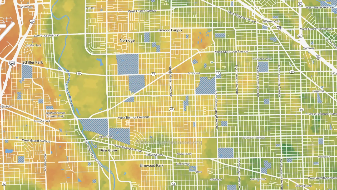 Bike Grade map of Dunning, Chicago, IL