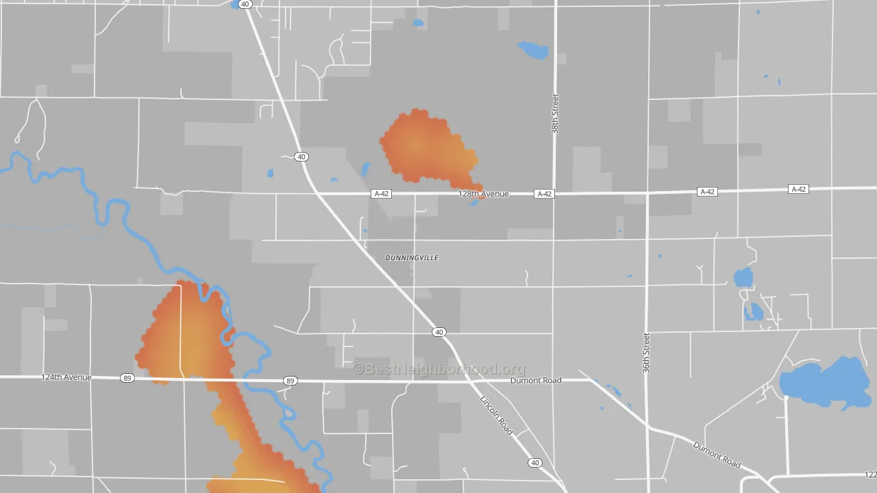 Bike Grade map of Dunningville, MI