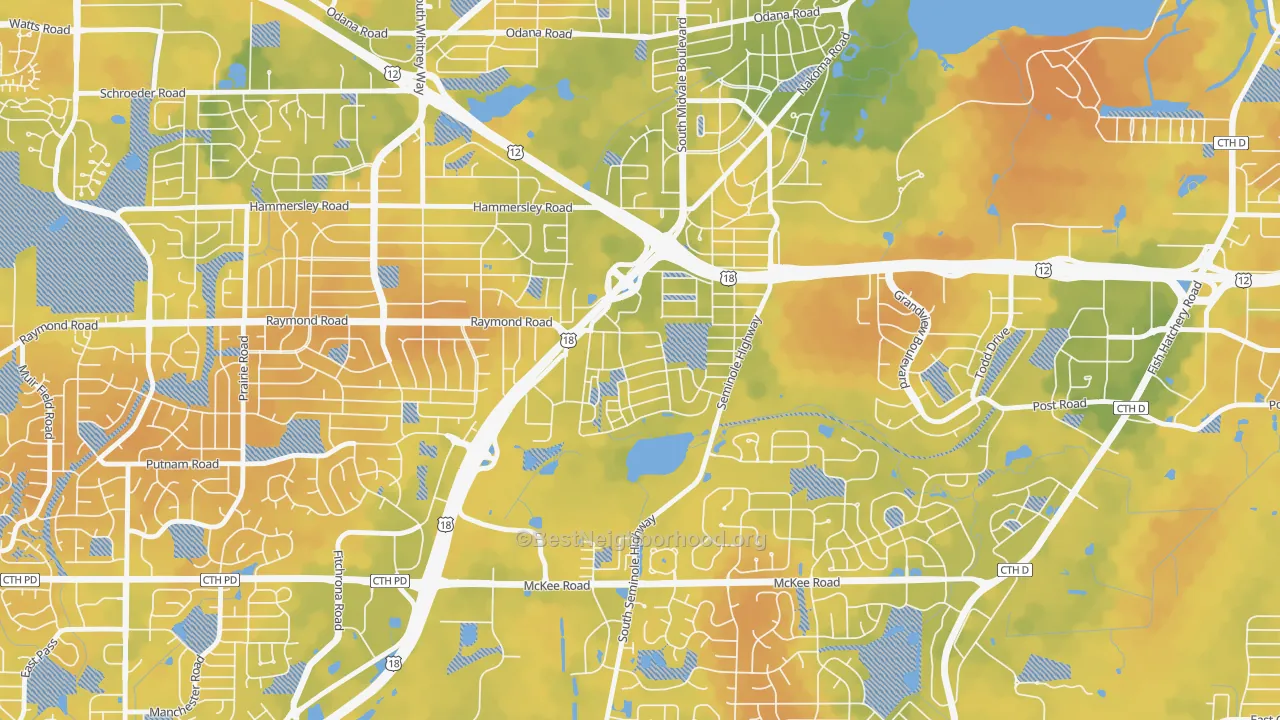 Bike Grade map of Dunn's Marsh, Madison, WI