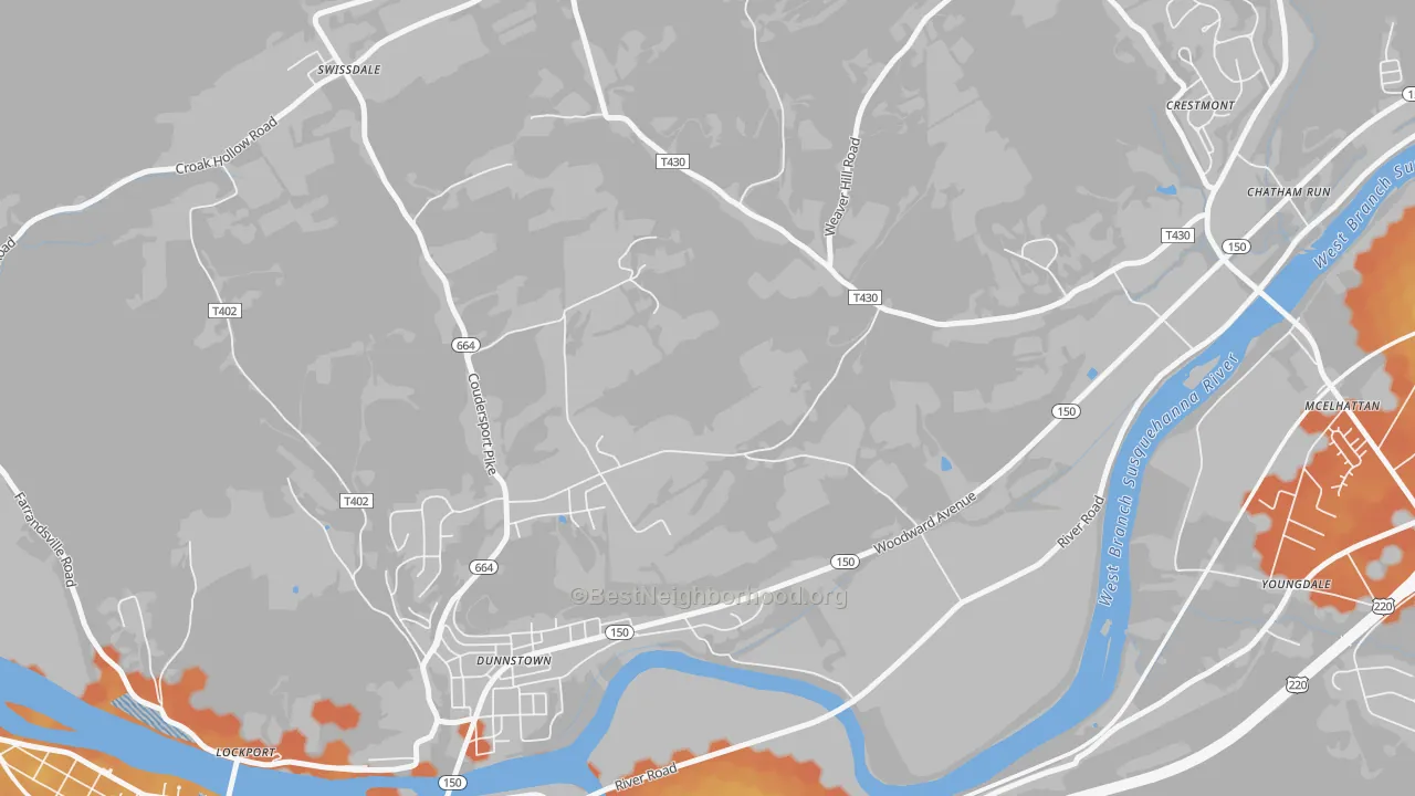 Bike Grade map of Dunnstown, PA