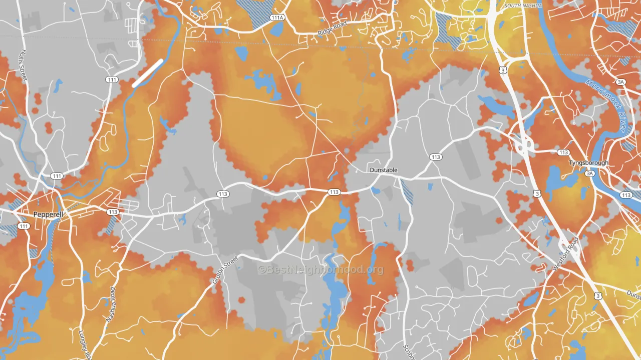 Bike Grade map of Dunstable, MA