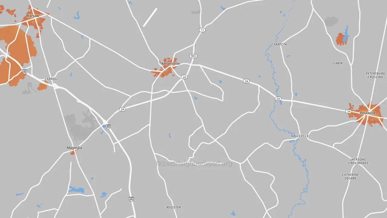 Bike Grade map of Duplin County, NC