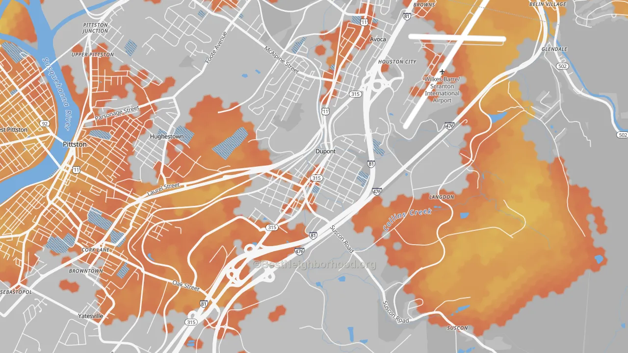 Bike Grade map of Dupont, PA