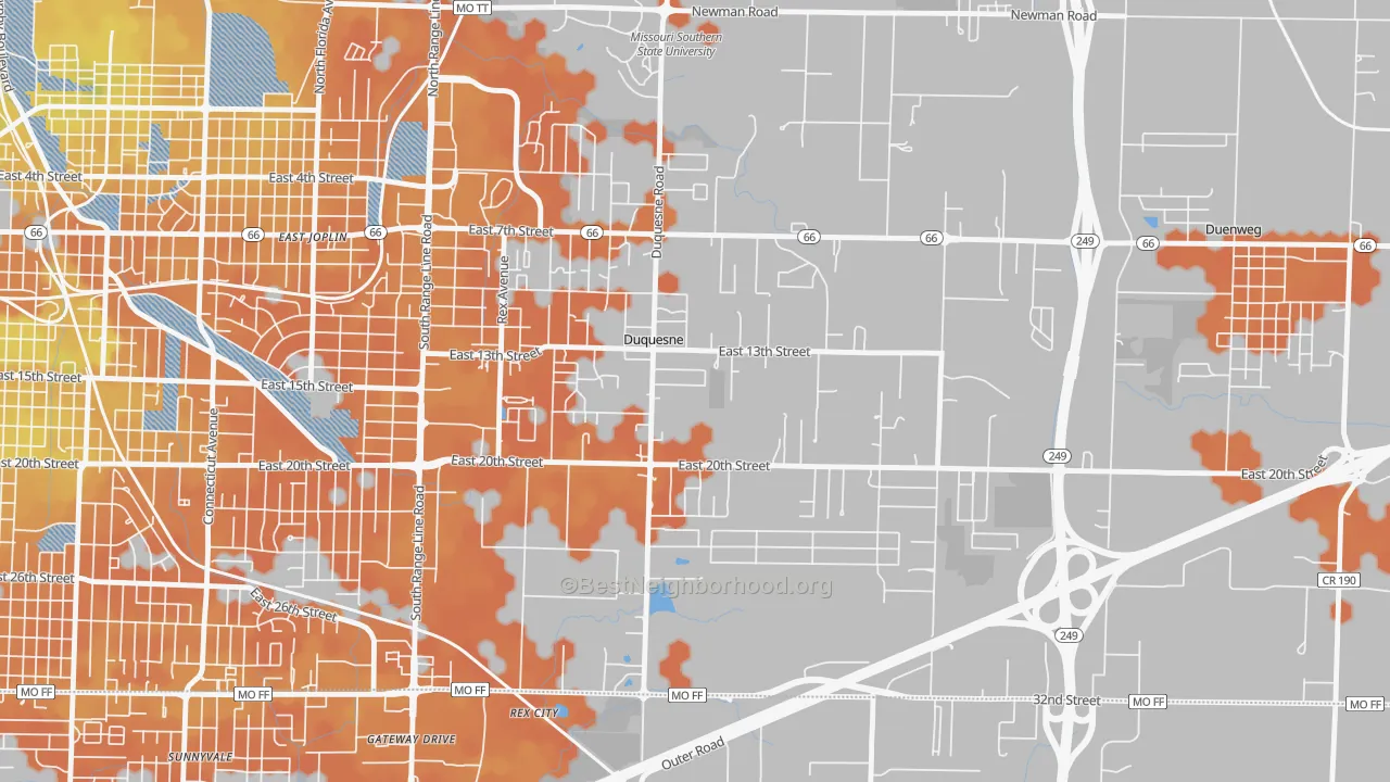 Bike Grade map of Duquesne, MO