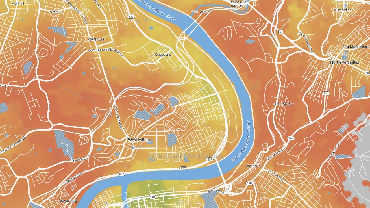 Bike Grade map of Duquesne, PA