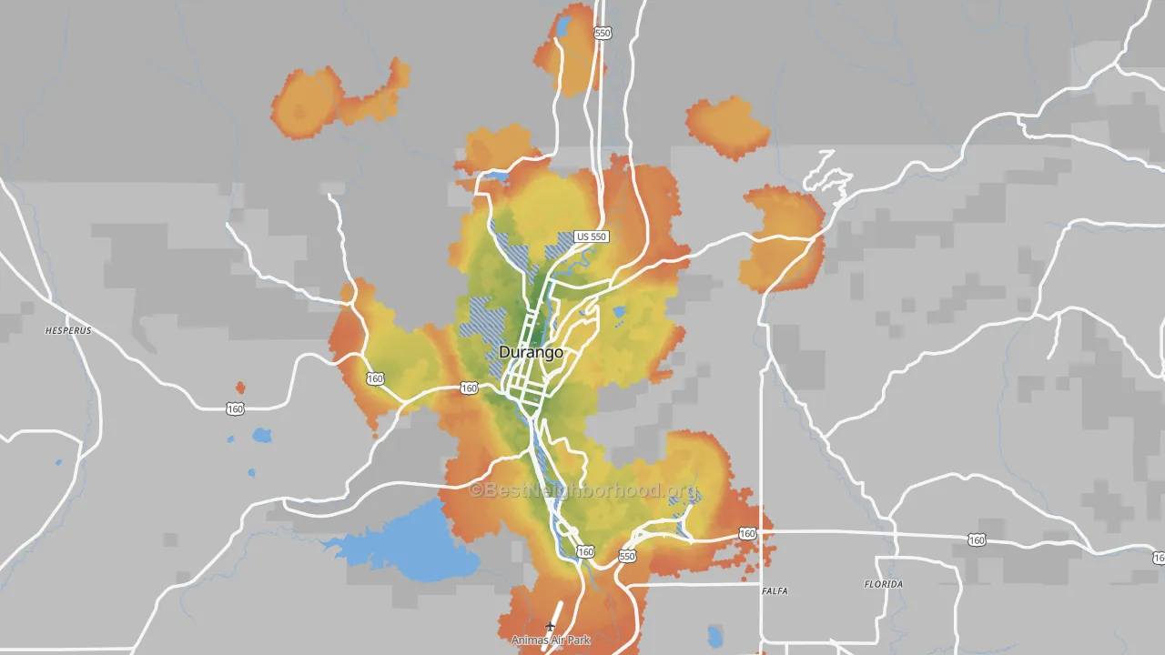 Bike Grade map of Durango, CO