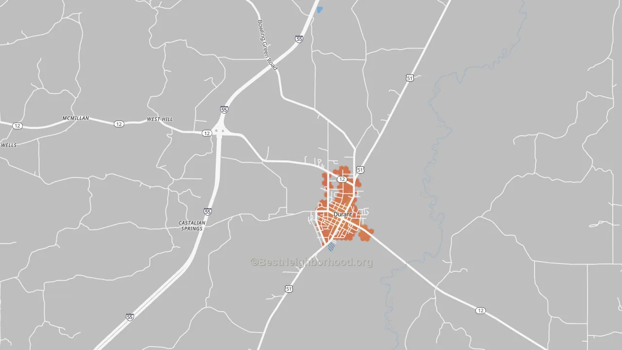 Bike Grade map of Durant, MS