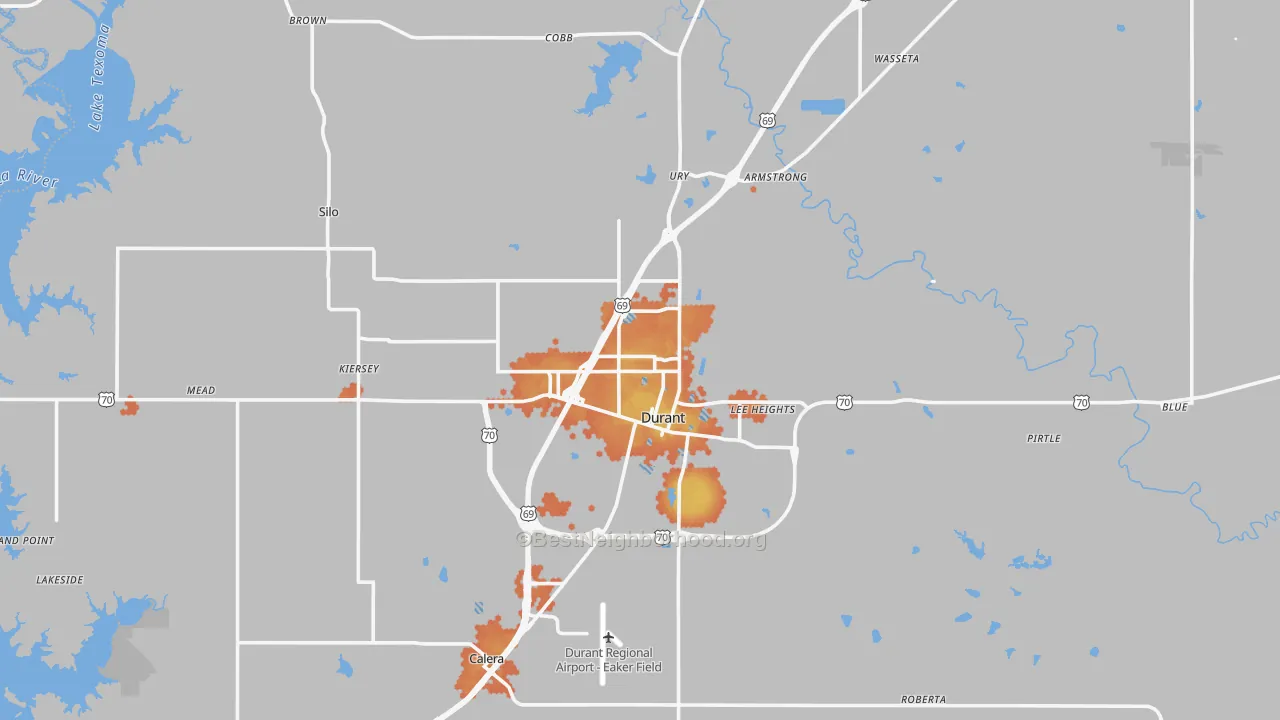Bike Grade map of Durant, OK