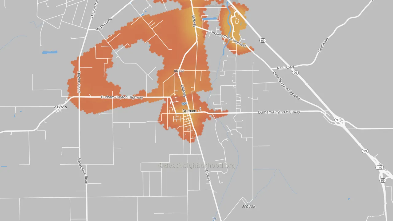 Bike Grade map of Durham, CA
