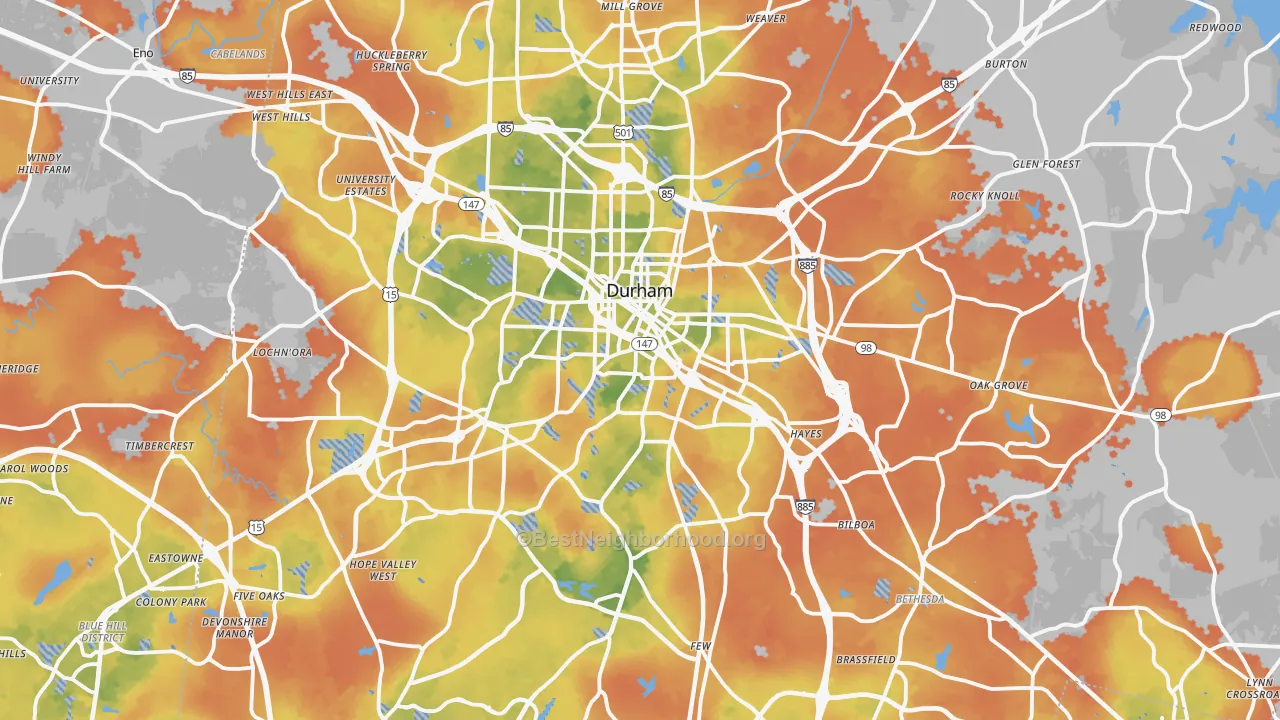 Bike Grade map of Durham County, NC