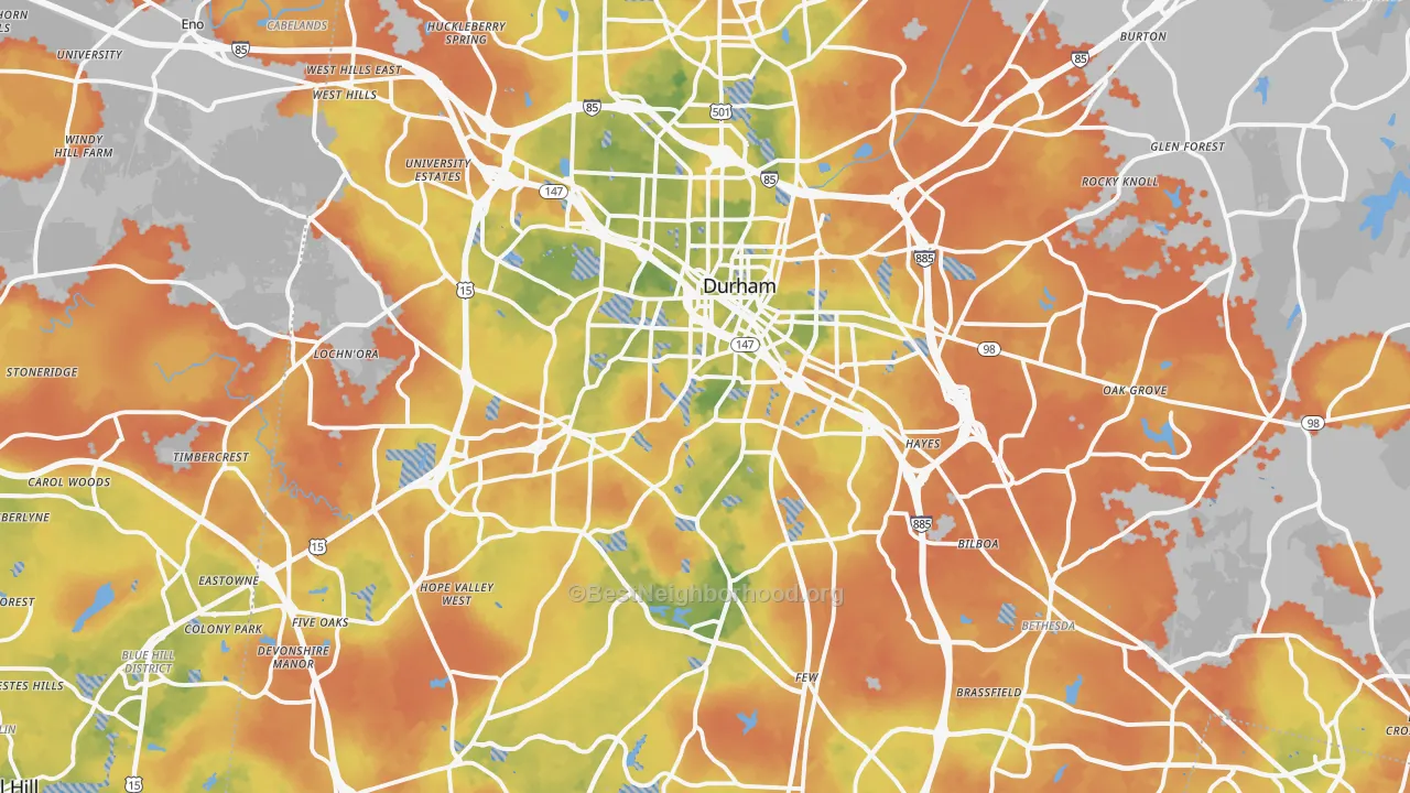 Bike Grade map of Durham, NC