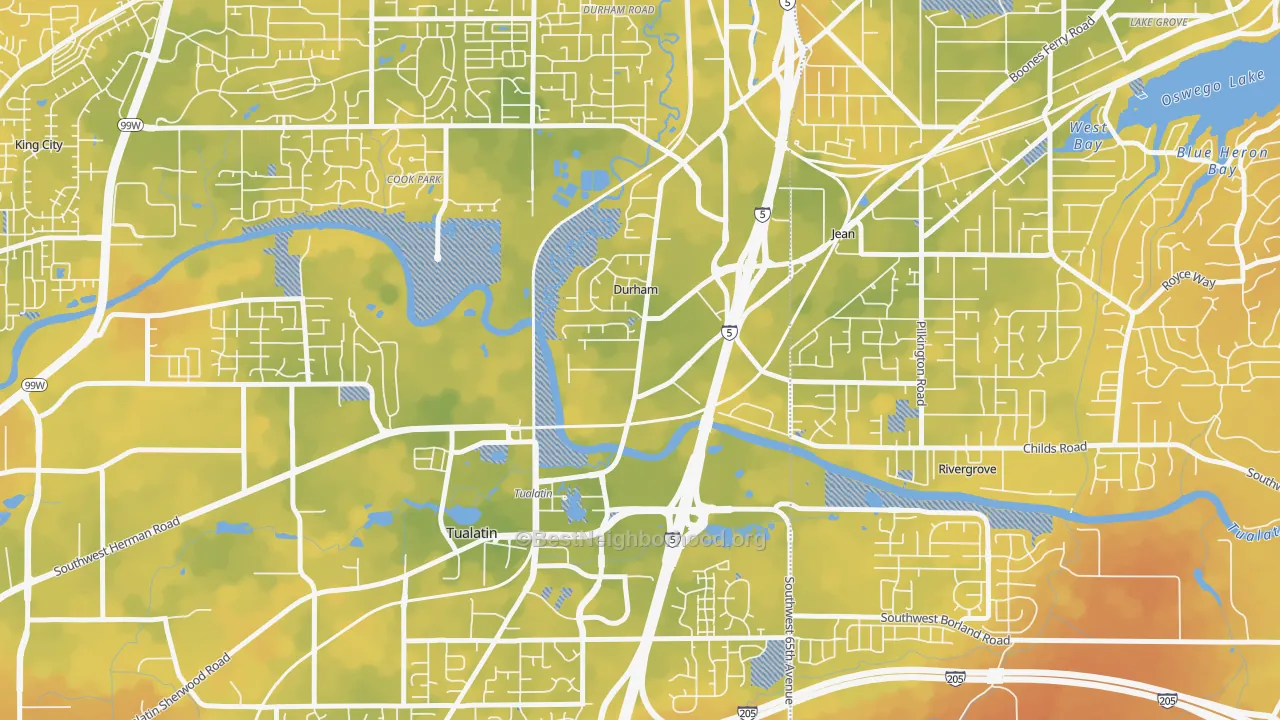 Bike Grade map of Durham, OR