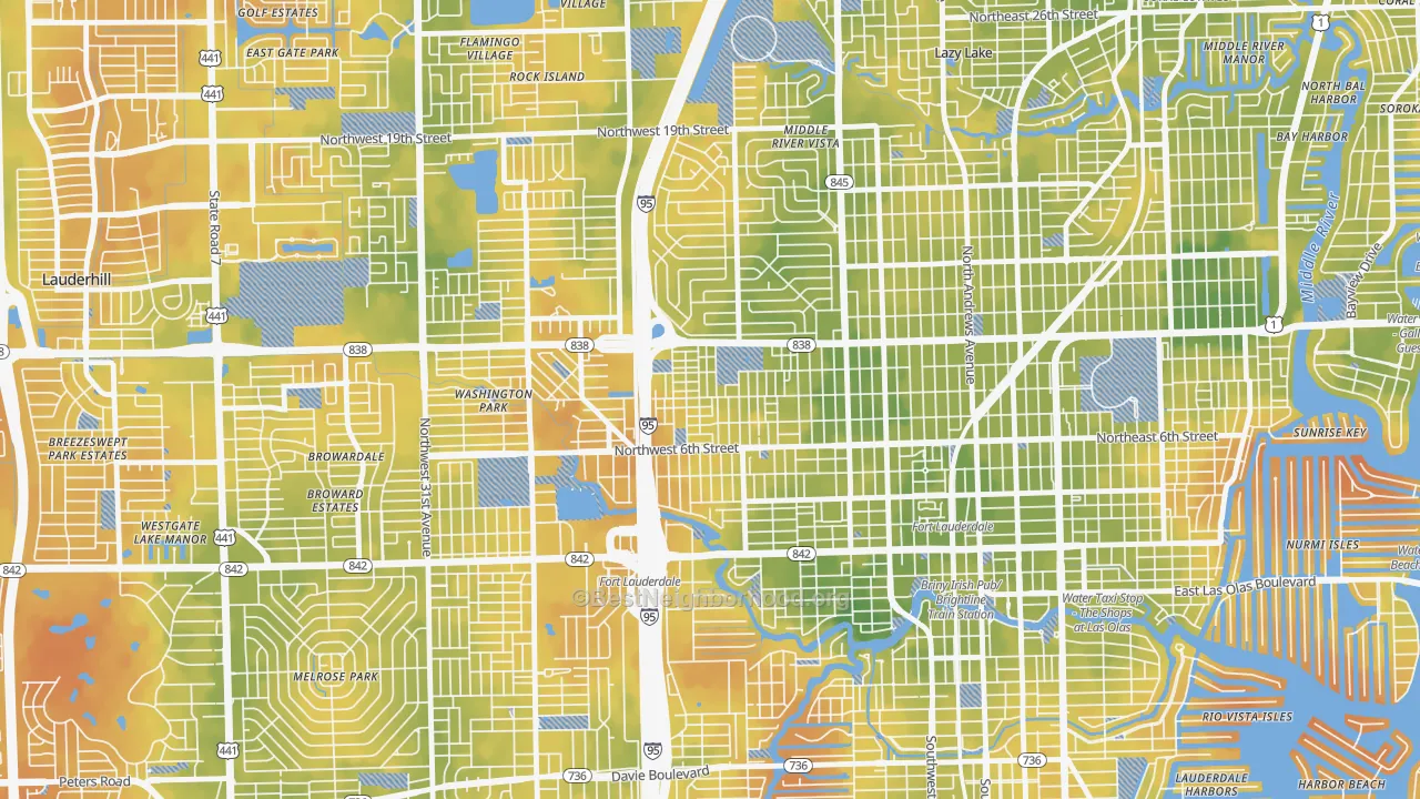 Bike Grade map of Durrs Homeowners, Fort Lauderdale, FL