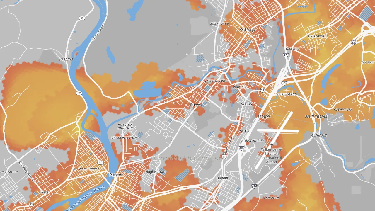 Bike Grade map of Duryea, PA