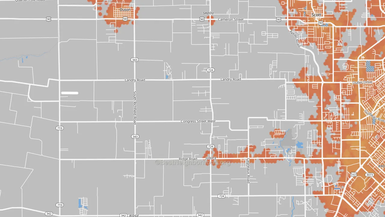 Bike Grade map of Duson, LA