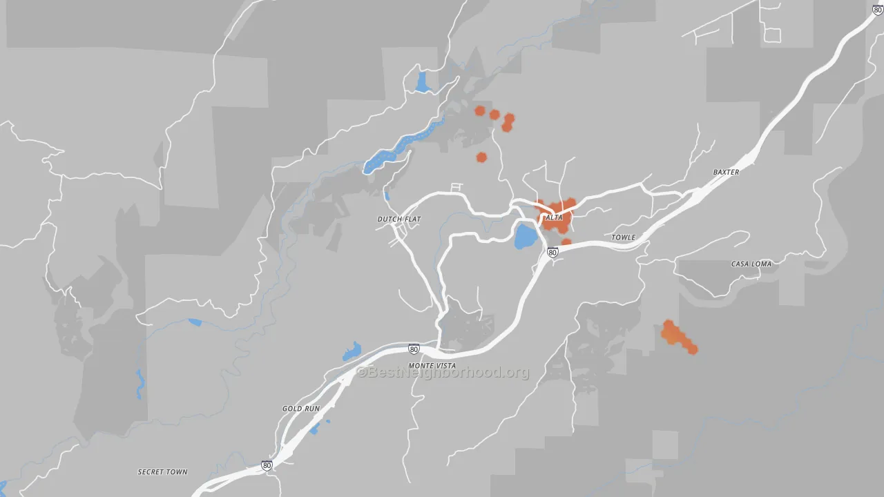 Bike Grade map of Dutch Flat, CA