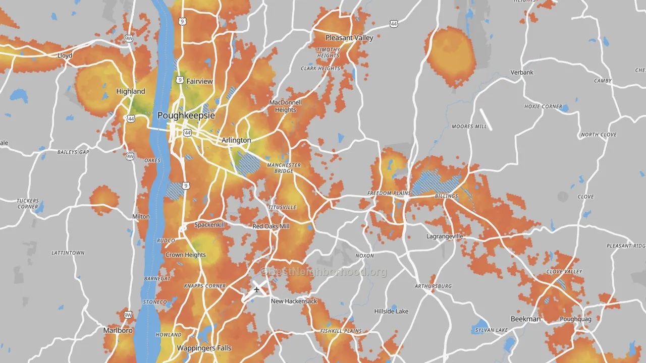 Bike Grade map of Dutchess County, NY
