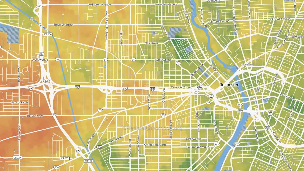 Bike Grade map of Dutchtown, Rochester, NY