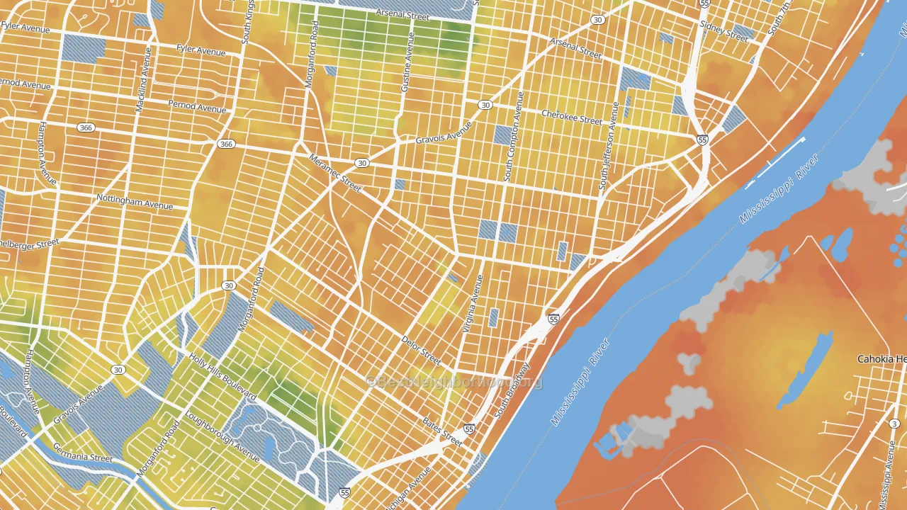 Bike Grade map of Dutchtown, St. Louis, MO