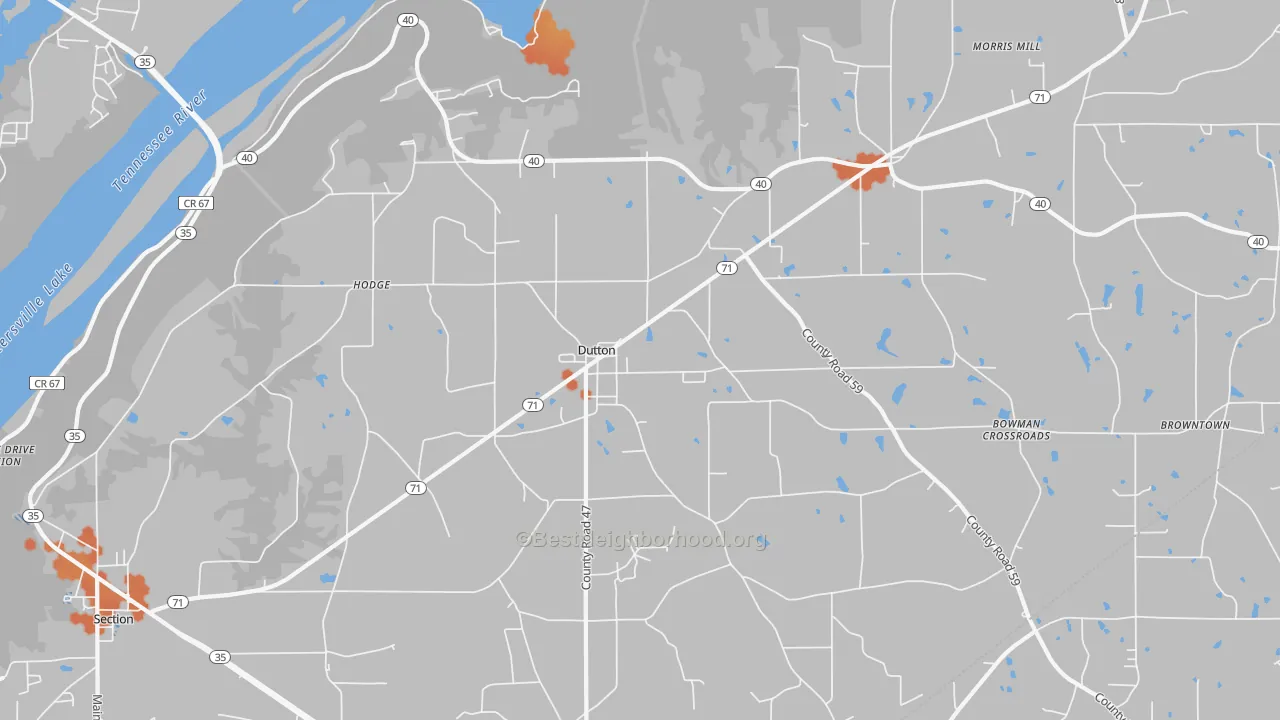 Bike Grade map of Dutton, AL