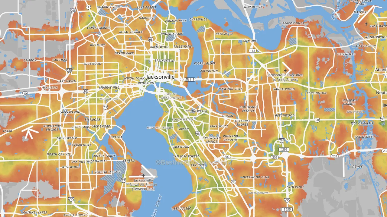 Bike Grade map of Duval County, FL