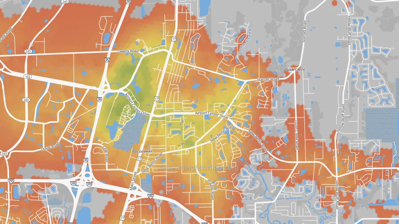 Bike Grade map of Duval, Jacksonville, FL
