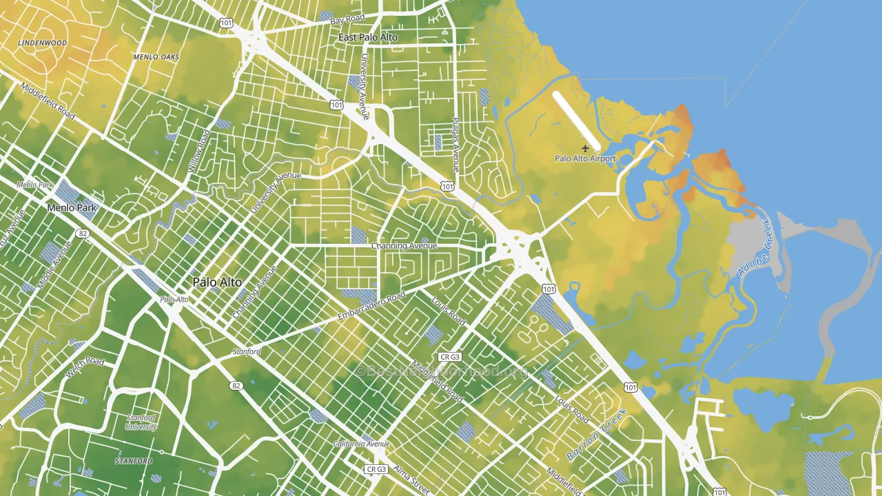 Bike Grade map of Duveneck-Saint Francis, Palo Alto, CA