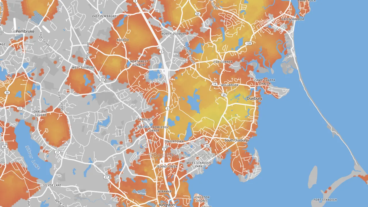 Bike Grade map of Duxbury, MA