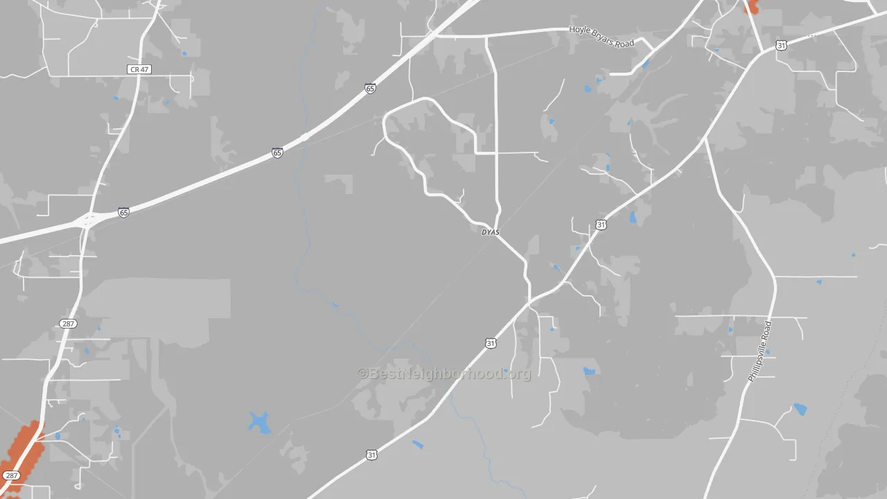 Bike Grade map of Dyas, AL