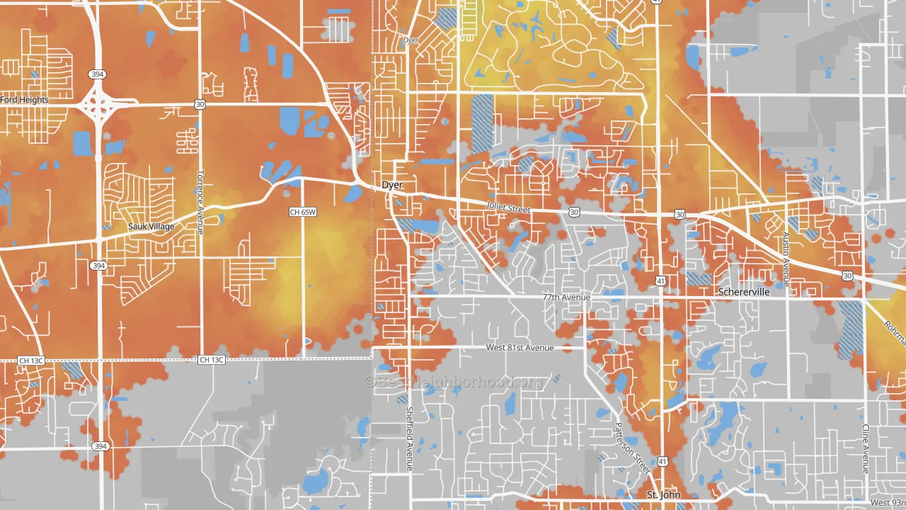 Bike Grade map of Dyer, IN