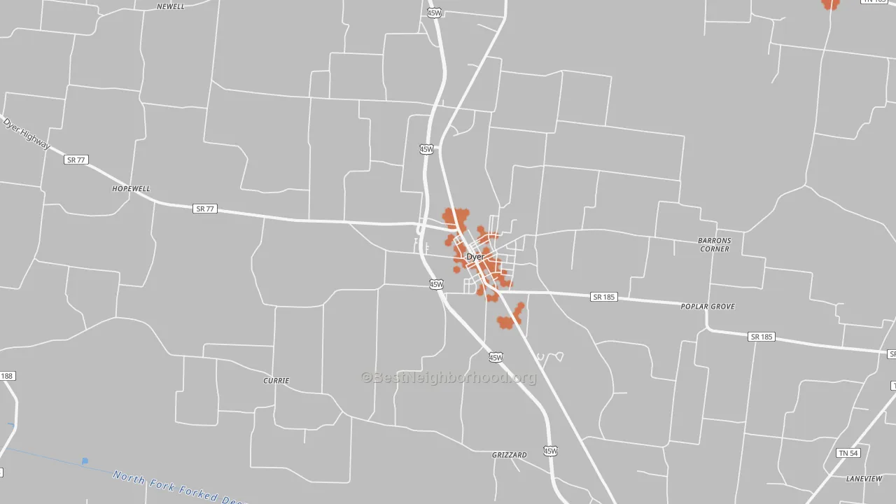 Bike Grade map of Dyer, TN