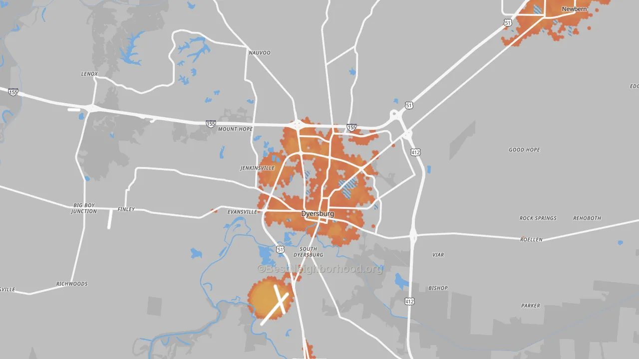 Bike Grade map of Dyersburg, TN