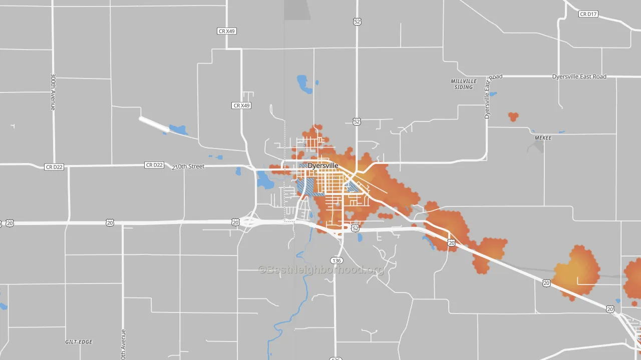 Bike Grade map of Dyersville, IA