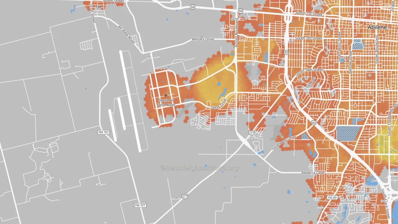 Bike Grade map of Dyess Afb, TX
