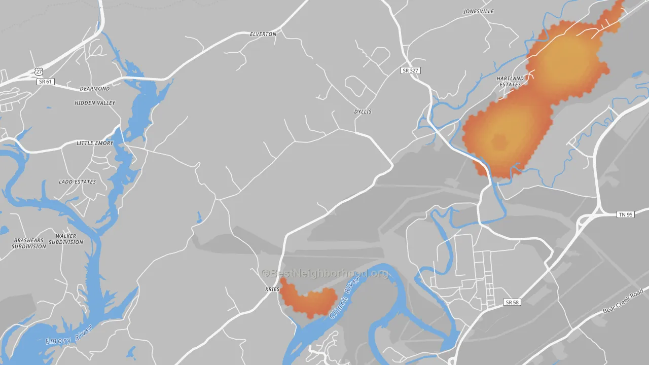 Bike Grade map of Dyllis, TN