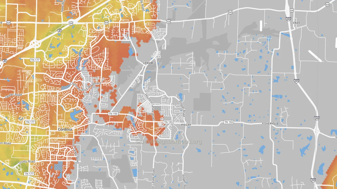 Bike Grade map of Eads-Fisherville, Cordova, TN