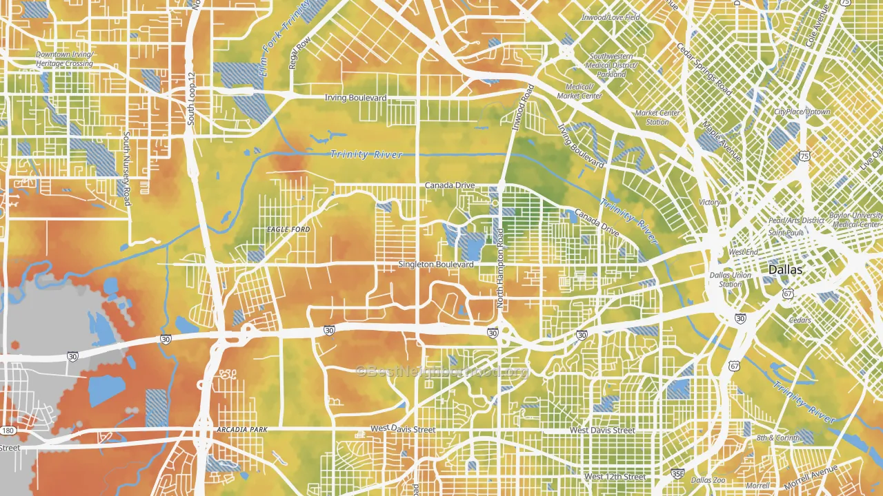 Bike Grade map of Eagle Ford, Dallas, TX