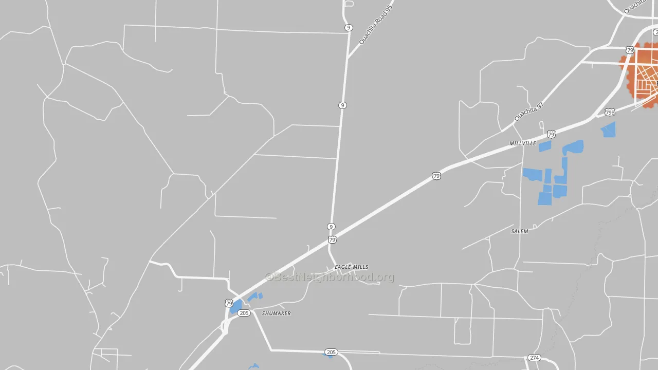 Bike Grade map of Eagle Mills, AR