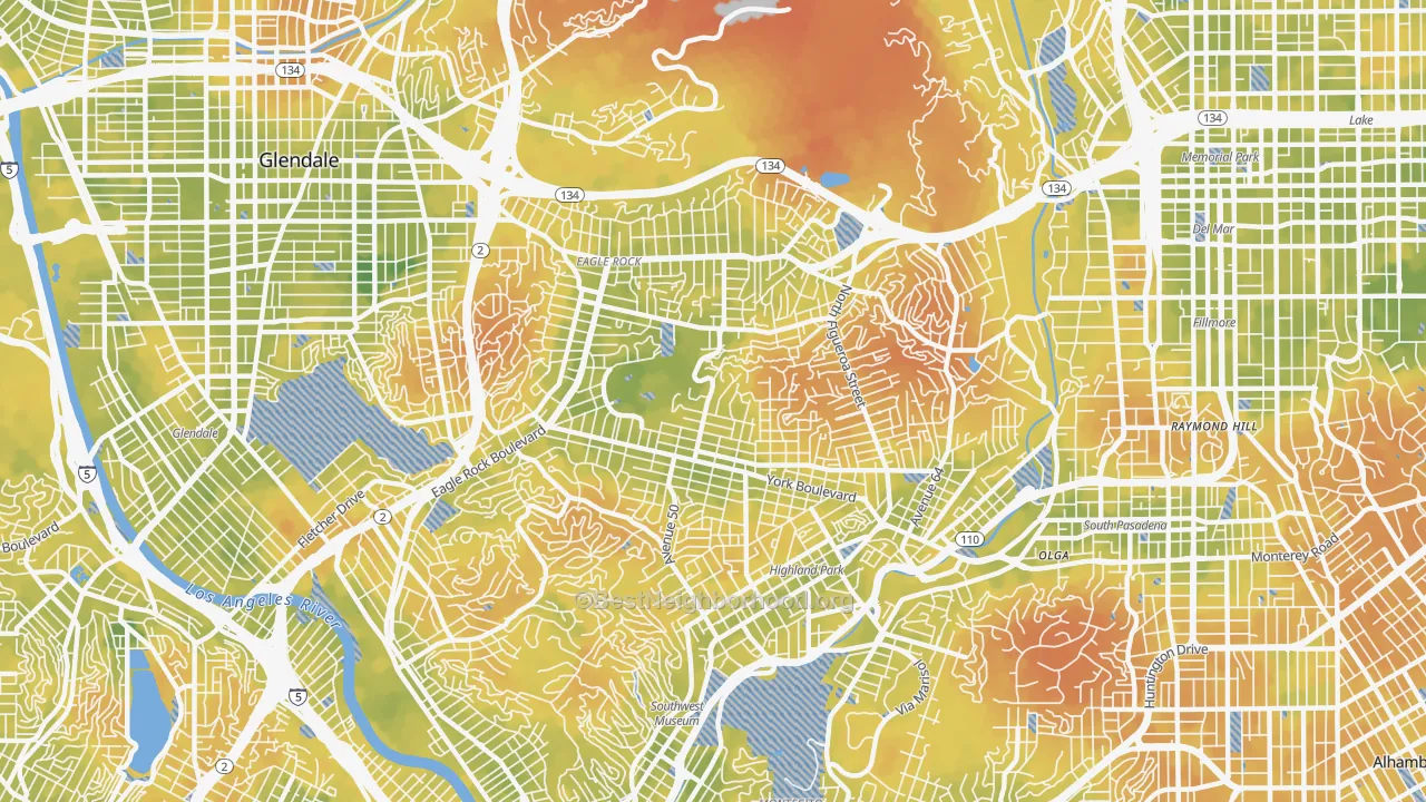 Bike Grade map of Eagle Rock, Los Angeles, CA