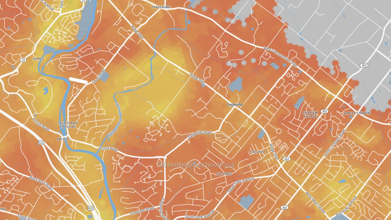 Bike Grade map of Eagleville, PA