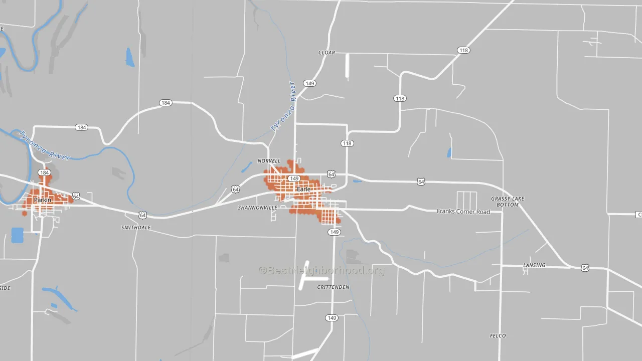 Bike Grade map of Earle, AR