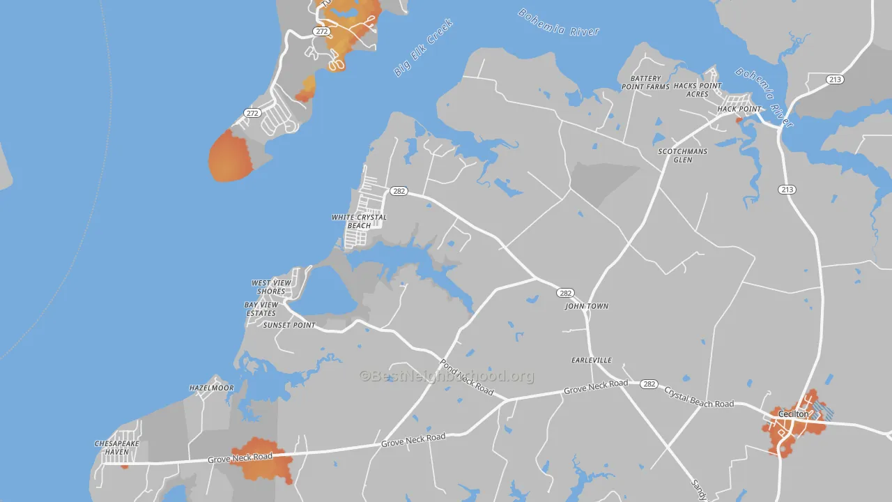 Bike Grade map of Earleville, MD