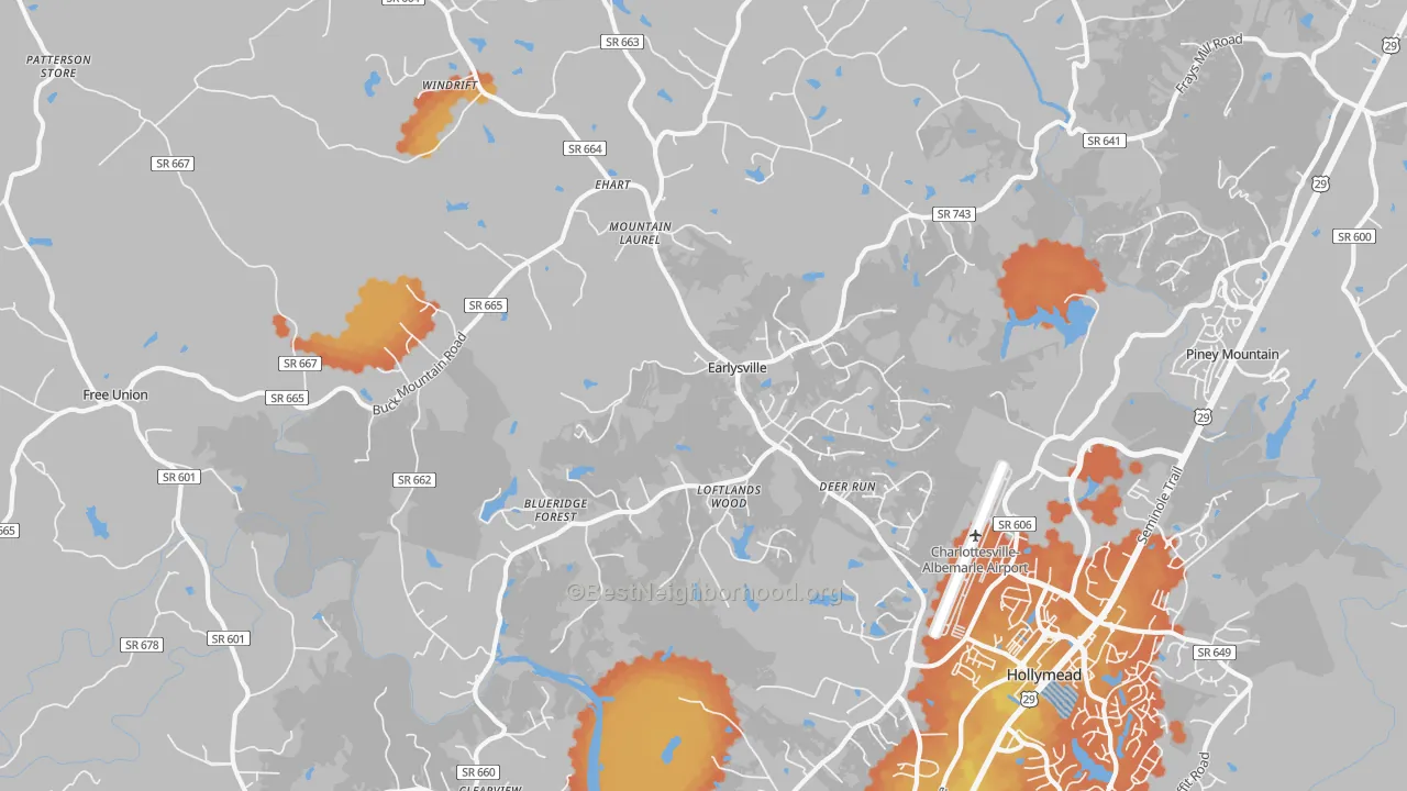 Bike Grade map of Earlysville, VA