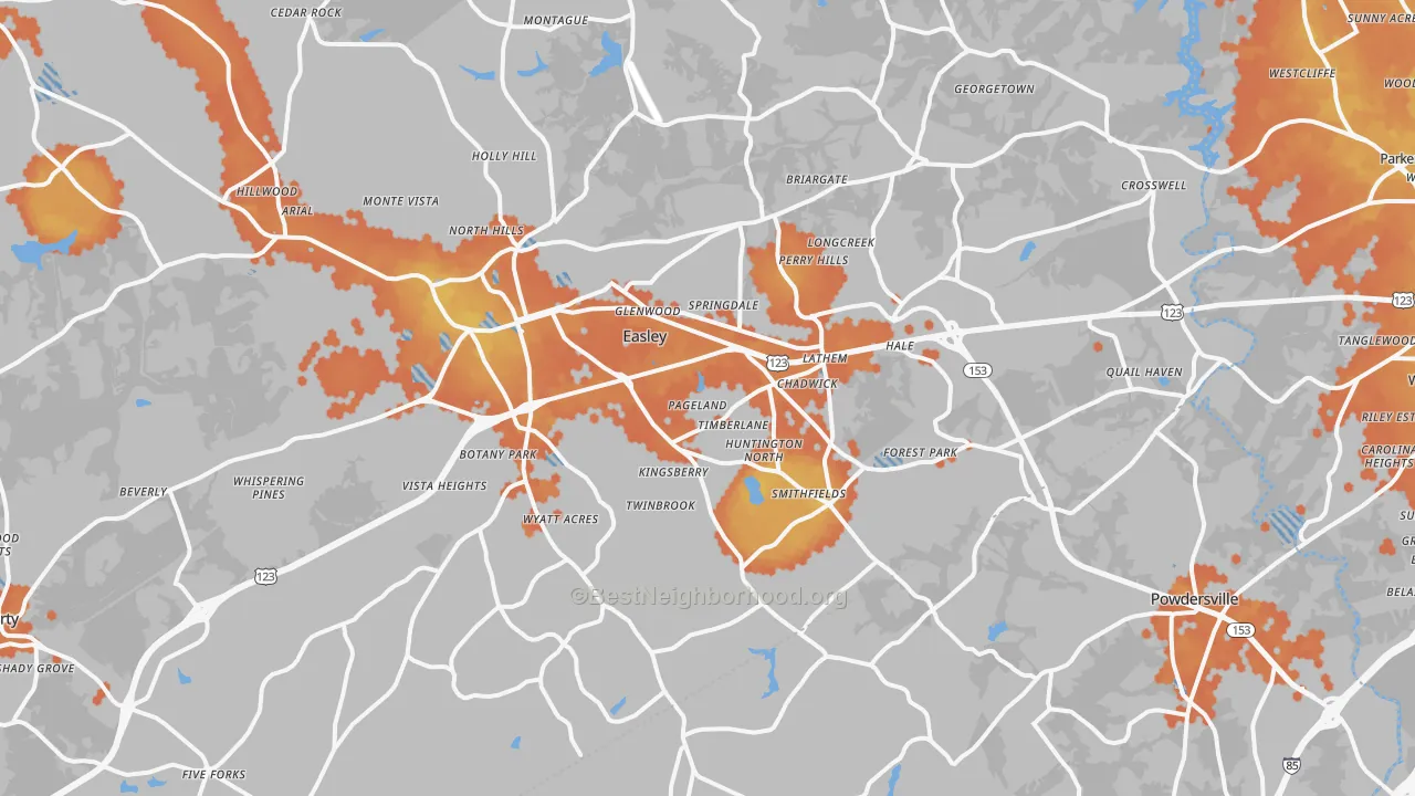 Bike Grade map of Easley, SC