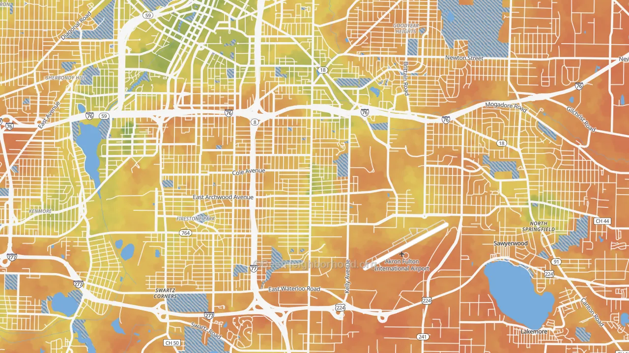 Bike Grade map of East Akron, Akron, OH