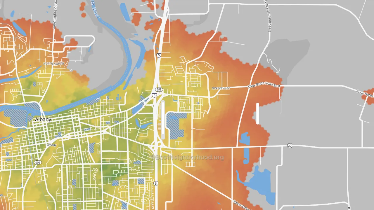 Bike Grade map of East Albany, Albany, OR
