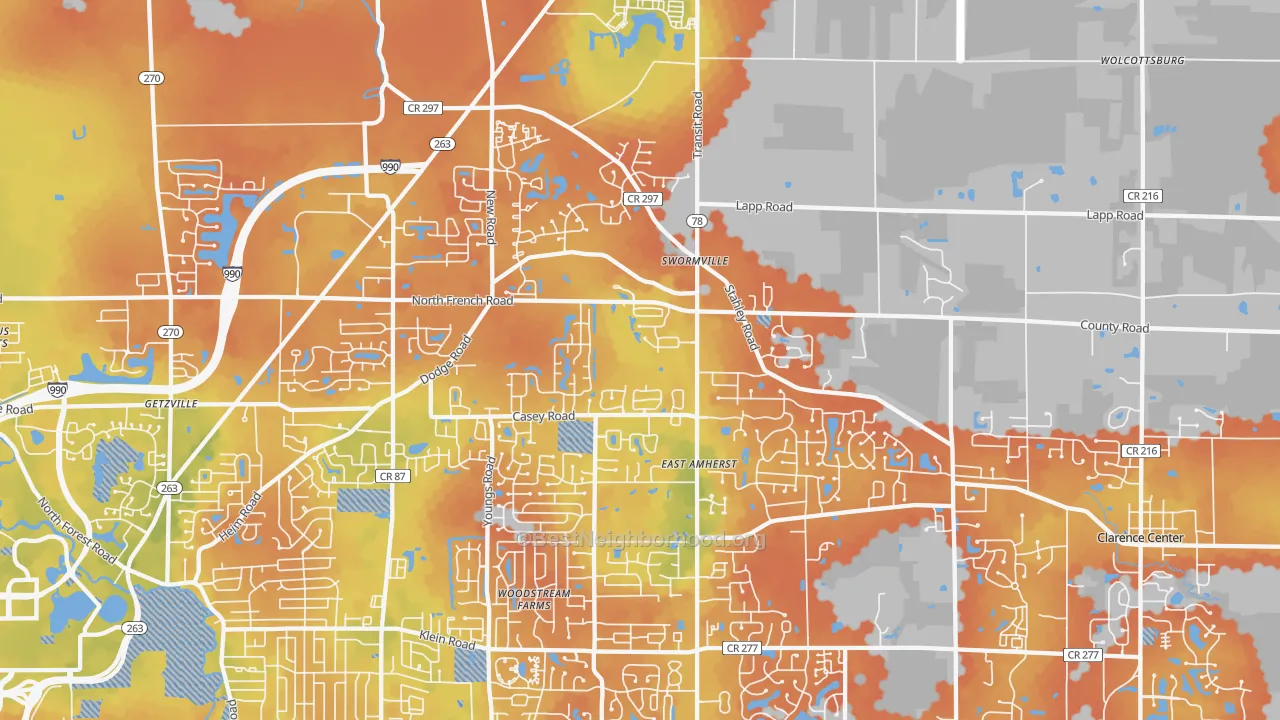 Bike Grade map of East Amherst, NY